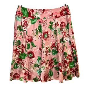 Talbots Pink Floral Circle Skirt Women's 16 Cottagecore Lined Below Knee Modest